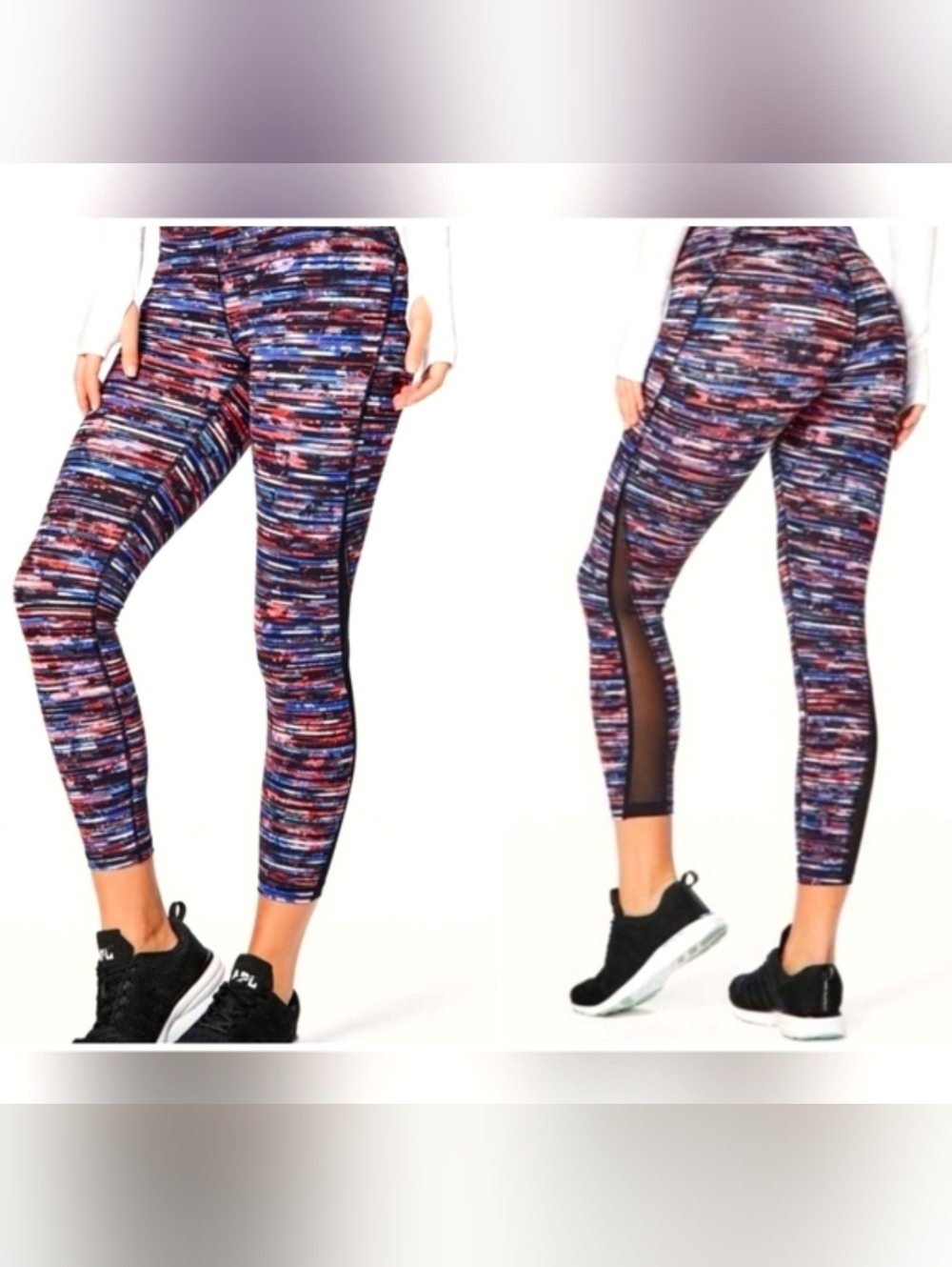 NEW lululemon Train Times 7/8 Leggings Hinshu Alpine White Multicolor Mesh-Inset